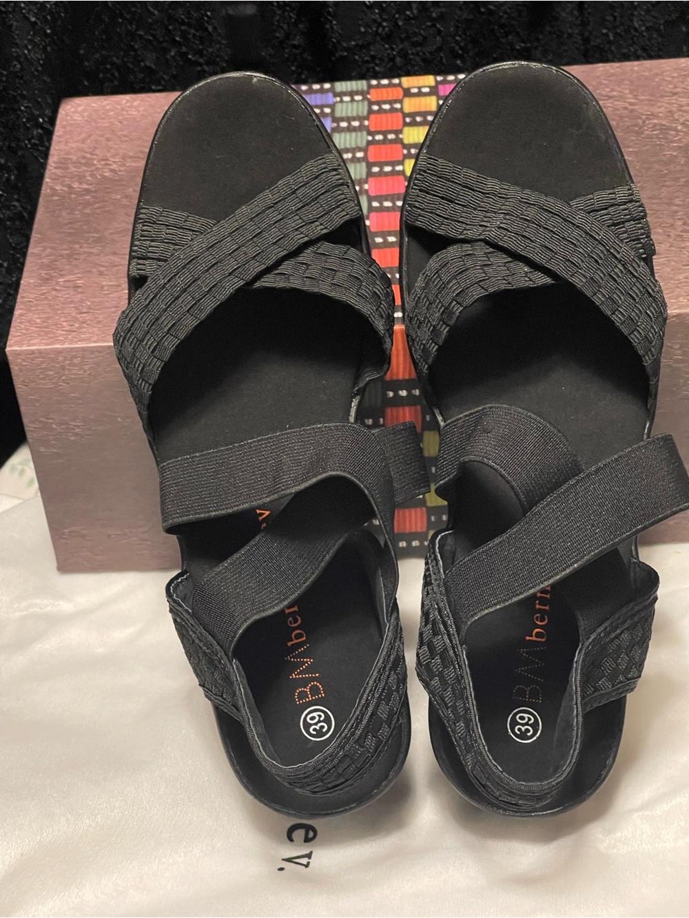 bernie mev. Black Stretch Crossover Sandals